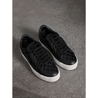 Shop Burberry Check-quilted Leather Sneakers In Black