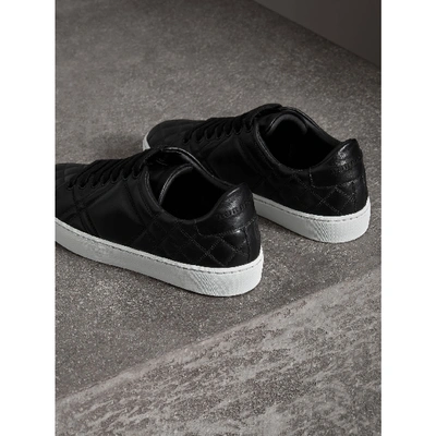 Shop Burberry Check-quilted Leather Sneakers In Black