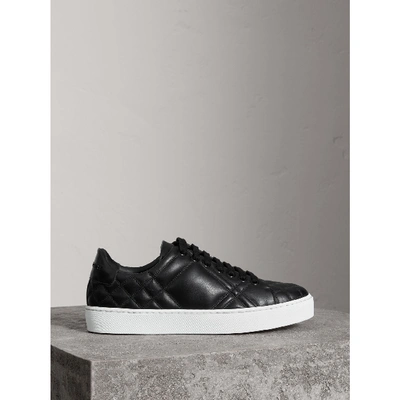 Shop Burberry Check-quilted Leather Sneakers In Black