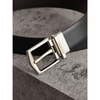 Shop Burberry Reversible London Leather Belt In Black/chocolate