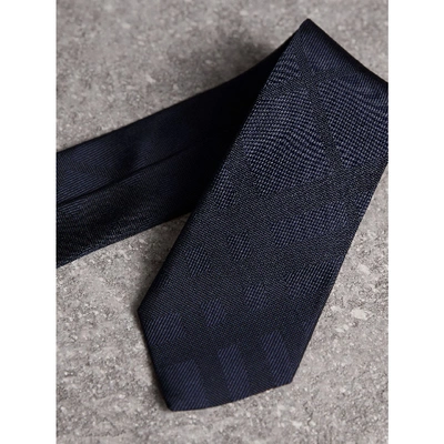 Shop Burberry Slim Cut Check Silk Tie In Navy