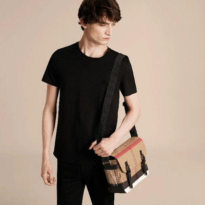 Shop Burberry Small Canvas Check Messenger Bag In Black