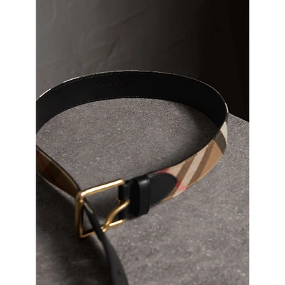 Shop Burberry House Check And Leather Belt In Black
