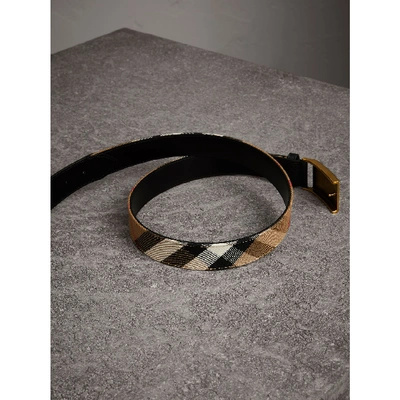 Shop Burberry Plaque Buckle House Check And Leather Belt In Black