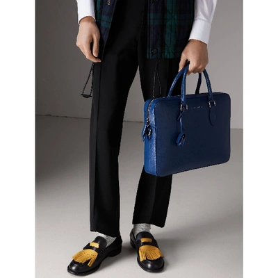 Shop Burberry London Leather Briefcase In Deep Blue