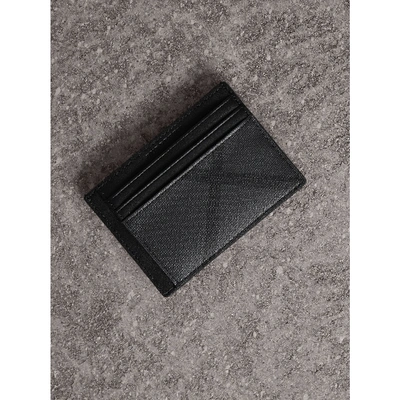 Shop Burberry London Check Money Clip Card Case In Charcoal/black