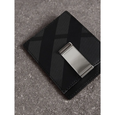 Shop Burberry London Check Money Clip Card Case In Charcoal/black