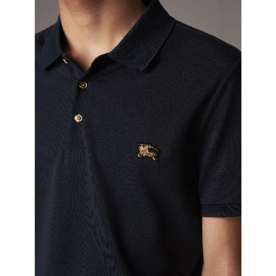Shop Burberry Cotton Piqué Polo Shirt In Navy