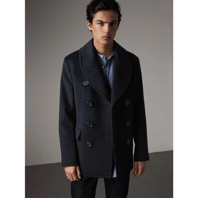 Burberry Wool Cashmere Pea Coat In Navy | ModeSens