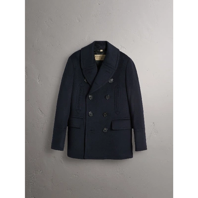 Shop Burberry Wool Cashmere Pea Coat In Navy