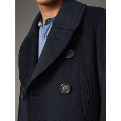 Shop Burberry Wool Cashmere Pea Coat In Navy