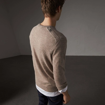 Shop Burberry Check Jacquard Detail Cashmere Sweater In Camel Melange
