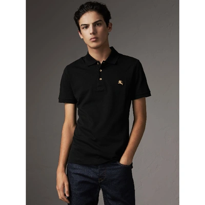 Shop Burberry Cotton Piqué Polo Shirt In Black