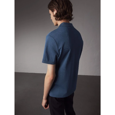 Shop Burberry Cotton Piqué Polo Shirt In Steel Blue