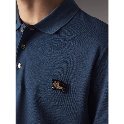 Shop Burberry Cotton Piqué Polo Shirt In Steel Blue