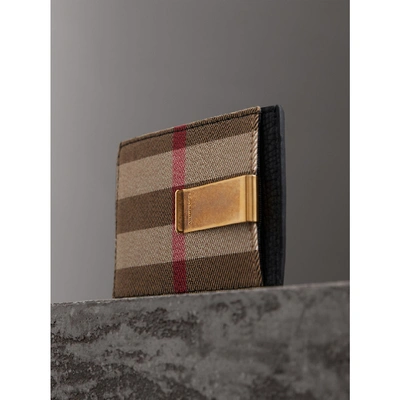 Shop Burberry House Check And Leather Money Clip Card Case In Black