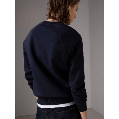 Shop Burberry Embroidered Jersey Sweatshirt In Navy