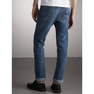 Shop Burberry Straight Fit Stretch Japanese Denim Jeans In Mid Indigo