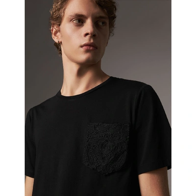 Shop Burberry Rope Embroidered Pocket Cotton T-shirt In Black