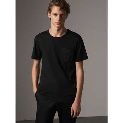 Shop Burberry Rope Embroidered Pocket Cotton T-shirt In Black
