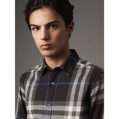 Shop Burberry Check Cotton Flannel Shirt In Black