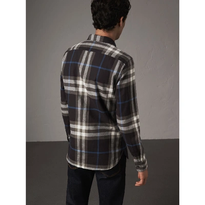 Shop Burberry Check Cotton Flannel Shirt In Black