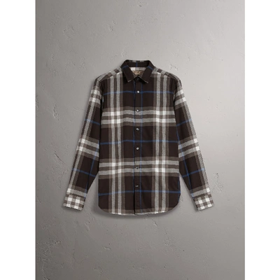 Shop Burberry Check Cotton Flannel Shirt In Black