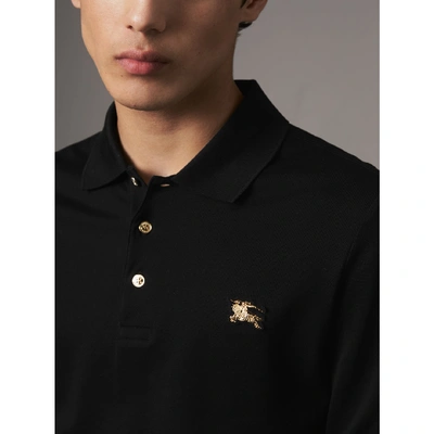 Shop Burberry Long-sleeve Cotton Piqué Polo Shirt In Black