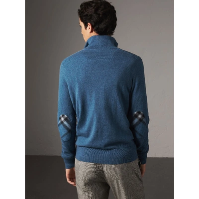 Shop Burberry Zip-neck Cashmere Cotton Sweater In Steel Blue