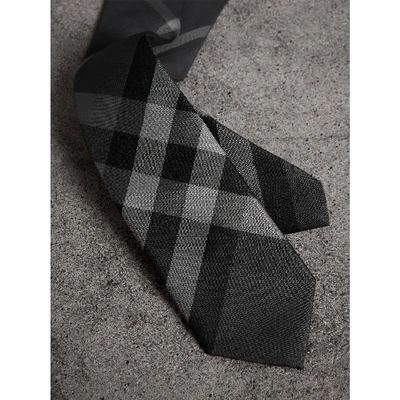 Shop Burberry Modern Cut Check Silk Twill Tie In Charcoal Check
