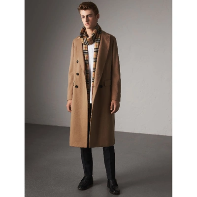 Shop Burberry Double-breasted Extra-long Wool Cashmere Coat In Camel