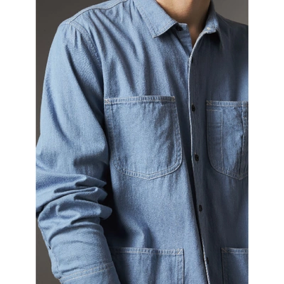 Shop Burberry Japanese Denim Work Shirt In Light Blue