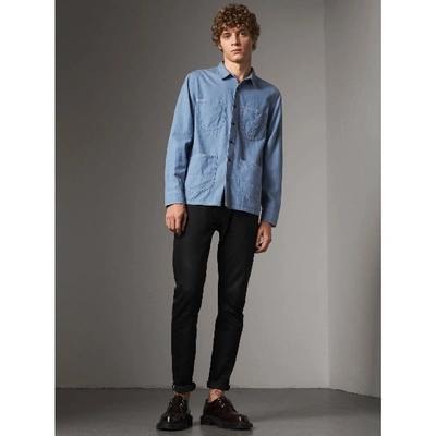 Shop Burberry Japanese Denim Work Shirt In Light Blue