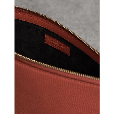 Shop Burberry Large Embossed Leather Zip Pouch In Chestnut Brown