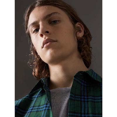 Shop Burberry Check Cotton Shirt In Forest Green