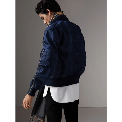 Shop Burberry Zip Detail Cropped Bomber Jacket In Navy