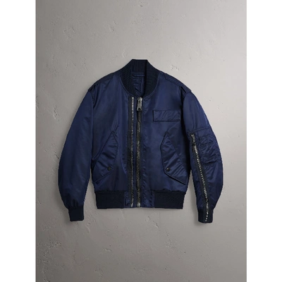 Shop Burberry Zip Detail Cropped Bomber Jacket In Navy