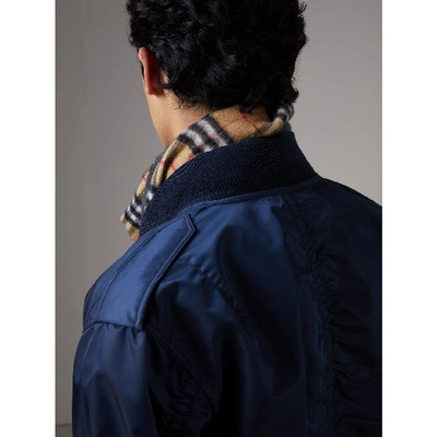 Shop Burberry Zip Detail Cropped Bomber Jacket In Navy