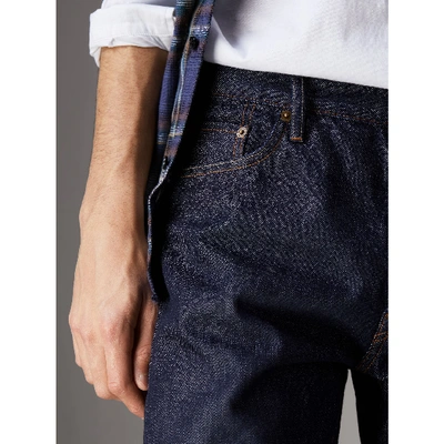 Shop Burberry Relaxed Fit Japanese Selvedge Denim Jeans In Mid Indigo Blue