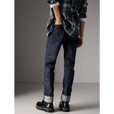 Shop Burberry Relaxed Fit Japanese Selvedge Denim Jeans In Mid Indigo Blue