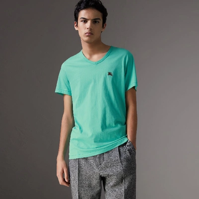 Shop Burberry Cotton Jersey T-shirt In Turquoise