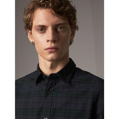 Shop Burberry Check Cotton Shirt In Ink Blue