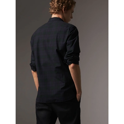 Shop Burberry Check Cotton Shirt In Ink Blue