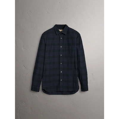 Shop Burberry Check Cotton Shirt In Ink Blue