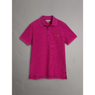 Shop Burberry Cotton Piqué Polo Shirt In Bright Fuchsia