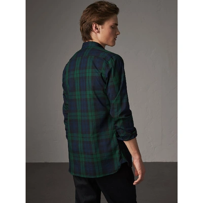 Shop Burberry Check Cotton Shirt In Navy