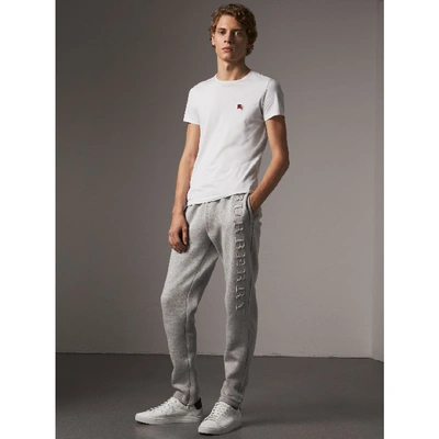 Shop Burberry Embroidered Jersey Sweatpants In Pale Grey Melange