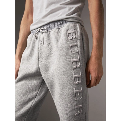 Shop Burberry Embroidered Jersey Sweatpants In Pale Grey Melange