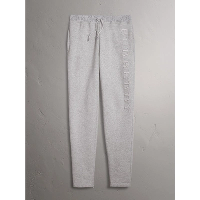 Shop Burberry Embroidered Jersey Sweatpants In Pale Grey Melange