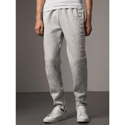 Shop Burberry Embroidered Jersey Sweatpants In Pale Grey Melange